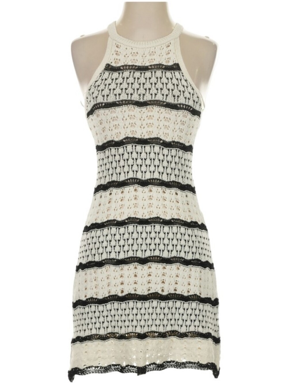 ZARA NWT Striped Crochet Halter Mini Dress 3991/011 Openwork Knit Boho S